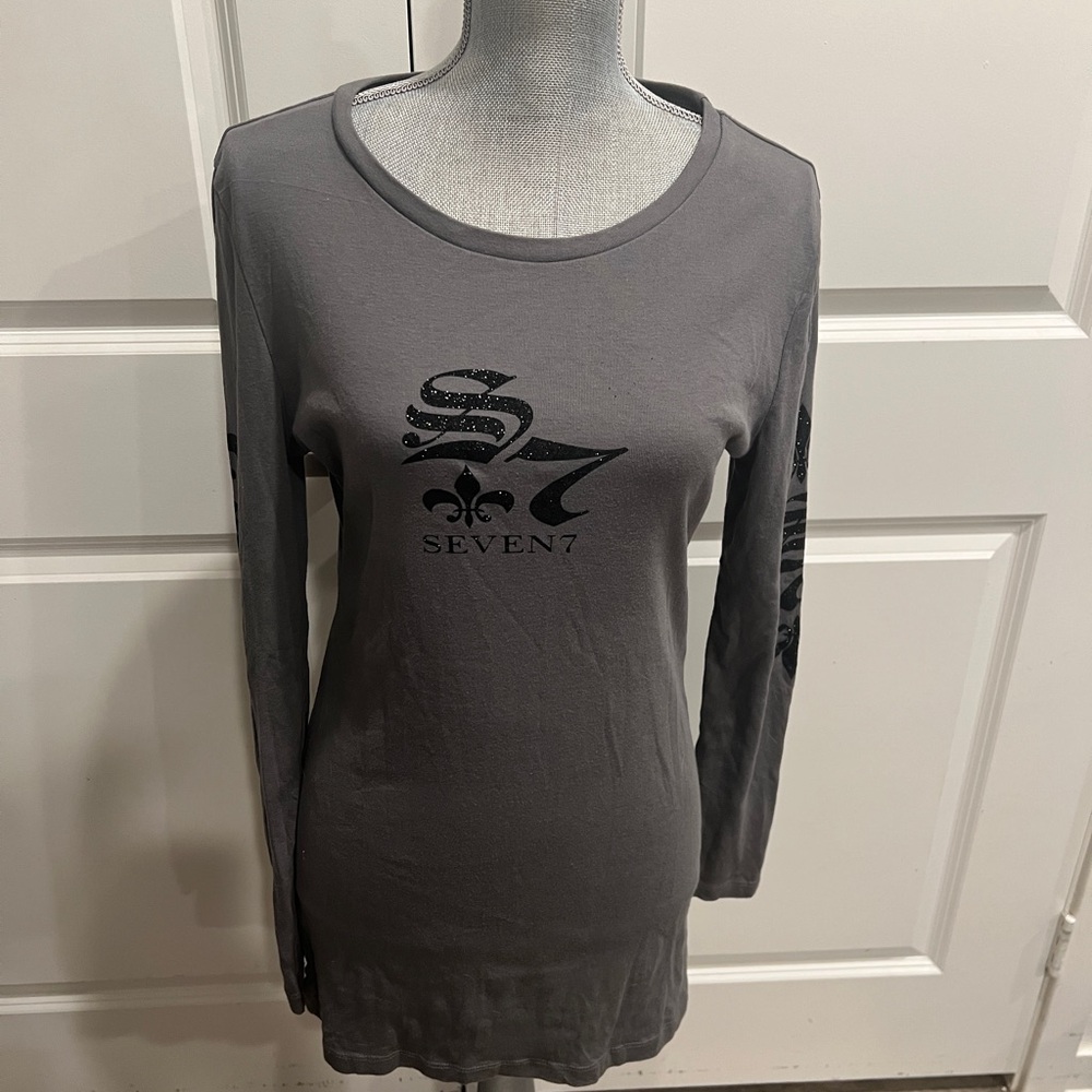 Seven7 Women's Charcoal Long Sleeve Tee